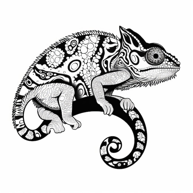 Um lagarto chamelon silhueta com desenhos intrincados em suas costas