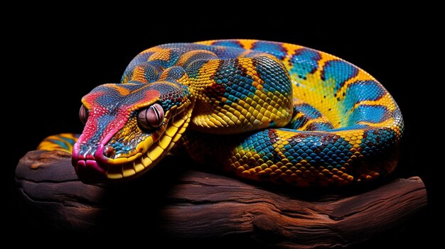 Foto um lagarto colorido com uma cabeça colorida e um corpo azul e laranja.