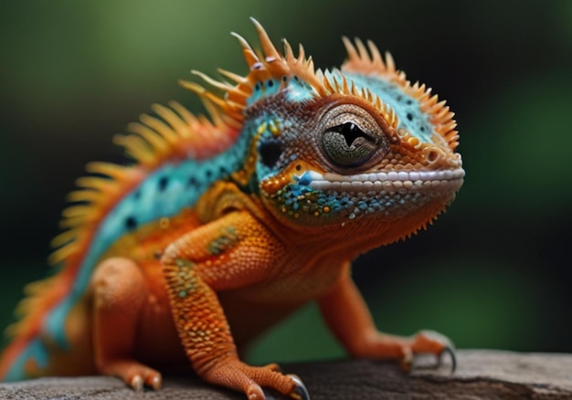 Foto um lagarto colorido com uma cauda azul e laranja