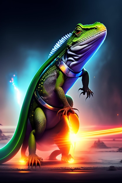 Um lagarto colorido em um fundo colorido