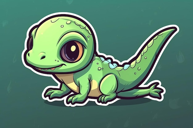 Um lagarto de desenho animado com um corpo verde e um olho roxo.