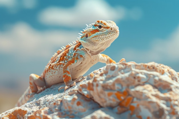 Um lagarto espinhoso do deserto a tomar sol numa rocha quente perfeitamente adaptado ao calor extremo