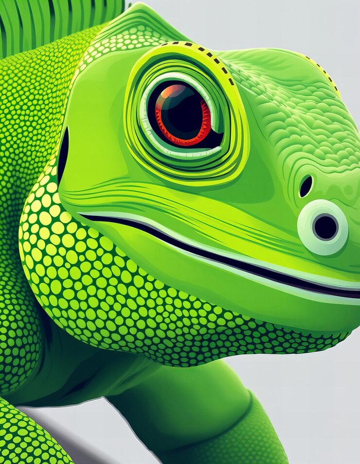 Foto um lagarto verde com um olho vermelho e um olho verde