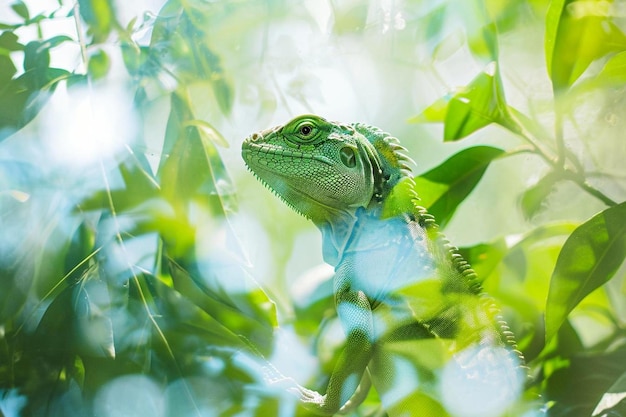 um lagarto verde sentado no topo de um galho de árvore