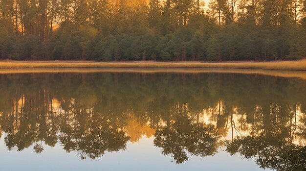 um lago com uma floresta ao fundo