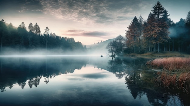 um lago com uma montanha ao fundo