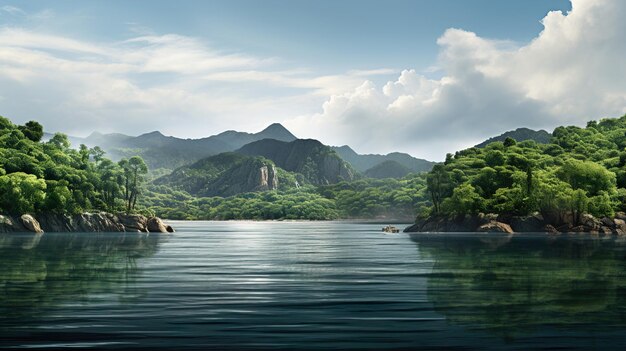 um lago com uma montanha ao fundo