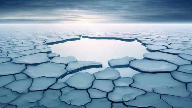 Um lago congelado minimalista com rachaduras no gelo gerado pela IA