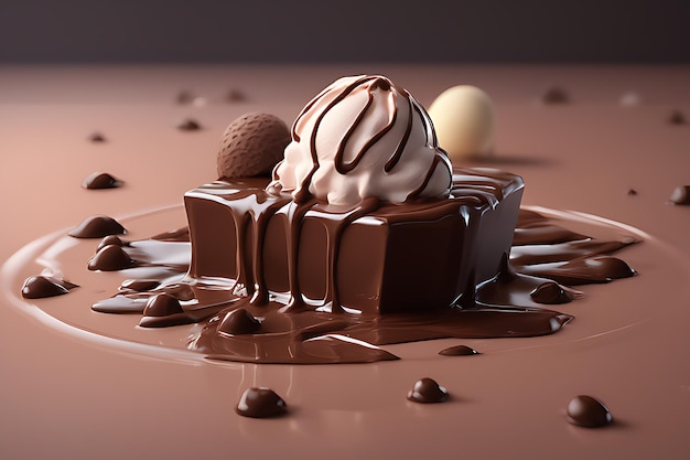 Um lago de chocolate com sorvete estilo cinematográfico composição perfeita bonito detalhado