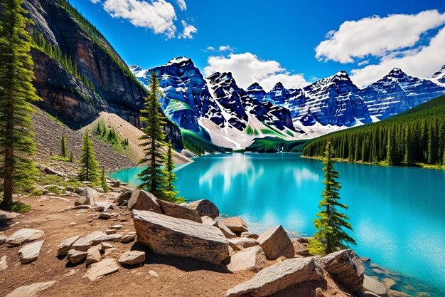 um lago de montanha com uma montanha ao fundo e uma montanha no fundo