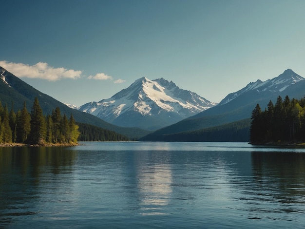 um lago de montanha com uma montanha ao fundo