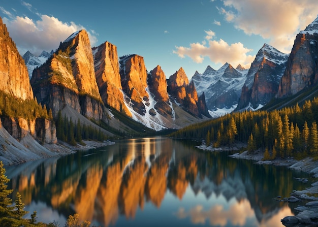 Um lago de montanha com uma montanha ao fundo