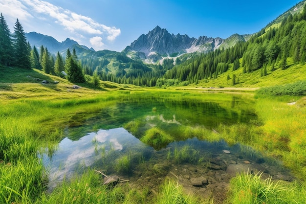 Um lago de montanha nas montanhas