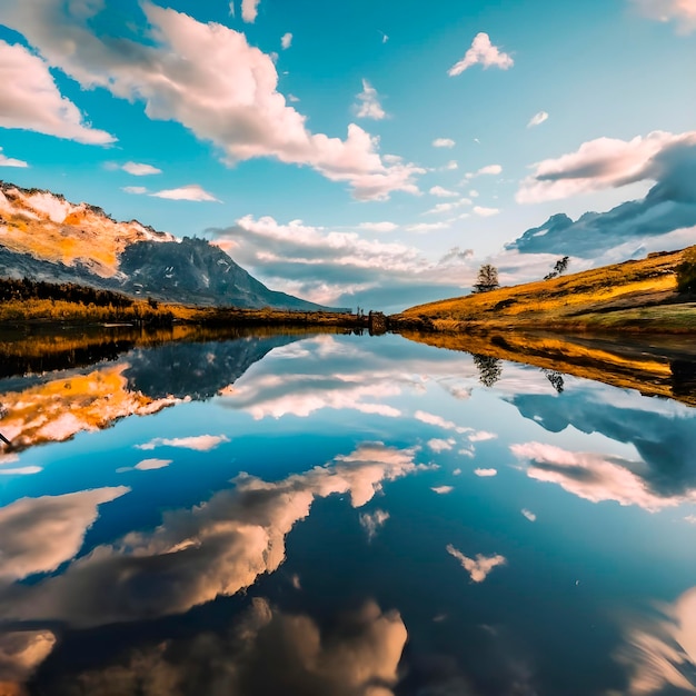 Um lago nas montanhas é gerado