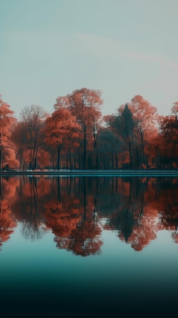 Um lago sereno uma floresta no outono folhagem colorida generativa AI