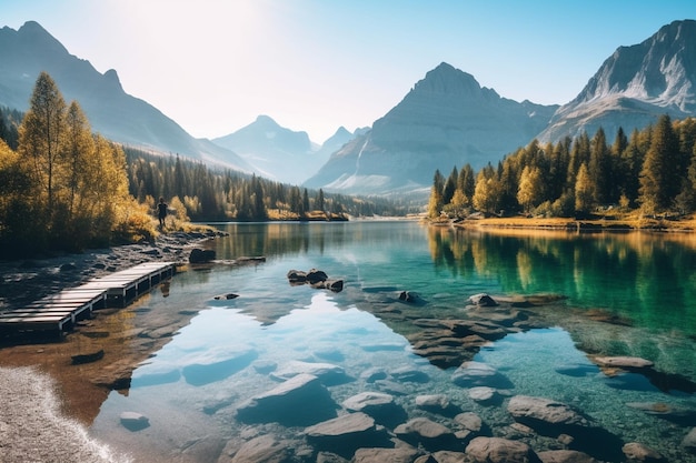 Um lago tranquilo cercado por montanhas saúde mental