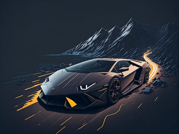 Um lamborghini na estrada à noite