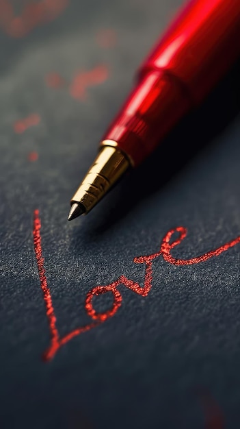 Foto um lápis vermelho com a palavra amor escrito em uma superfície preta