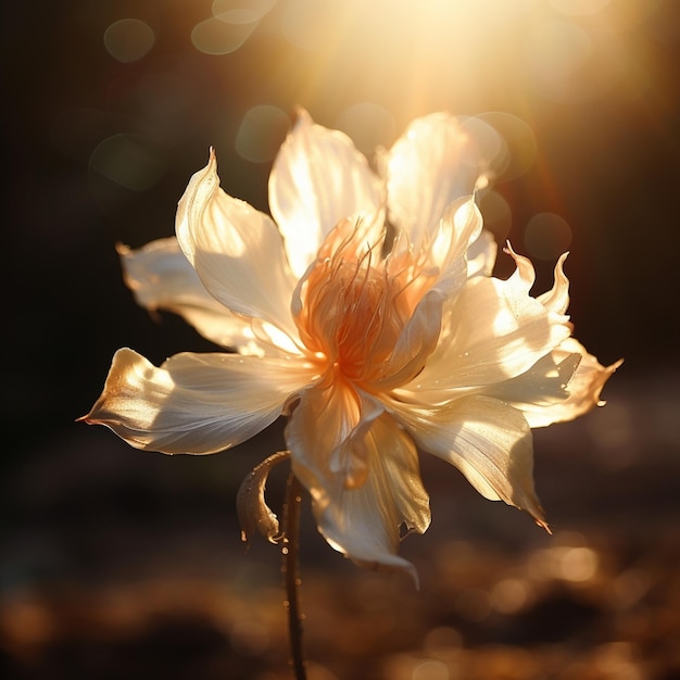 Um lapso de tempo de uma flor desabrochando e suas pétalas se desenrolando à luz do sol