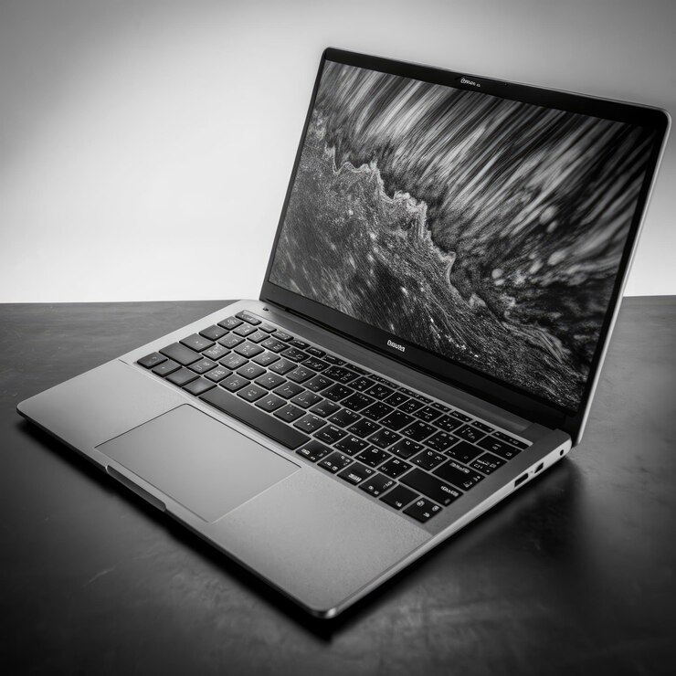 Foto um laptop colorido com uma tela colorida de arco-íris