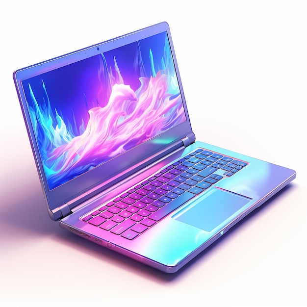 um laptop com a tela aberta mostrando as cores do arco-íris