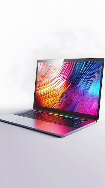 Foto um laptop com a tela colorida do arco-íris nele