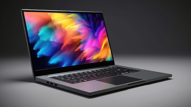Um laptop com uma exibição colorida na tela