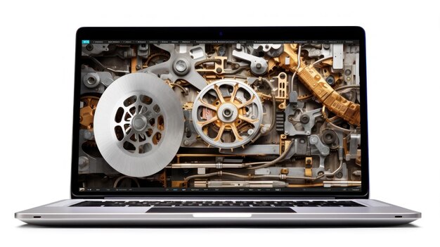 um laptop com uma tela de computador com uma roda.