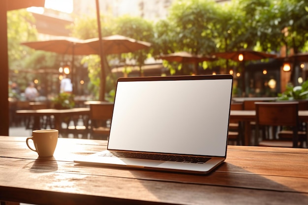 Um laptop em uma mesa com um sol brilhando pela janela.