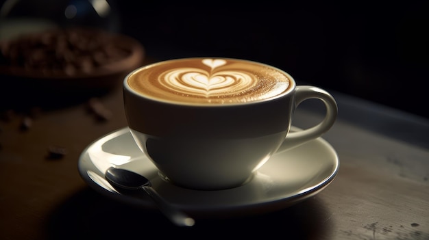 Um latte aveludado com um delicado coração de espuma gerado por IA