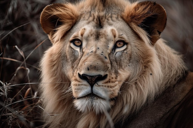 Um leão adulto na savana