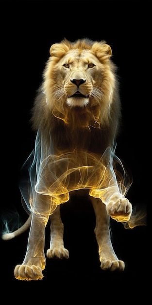 Foto um leão com fumaça nele