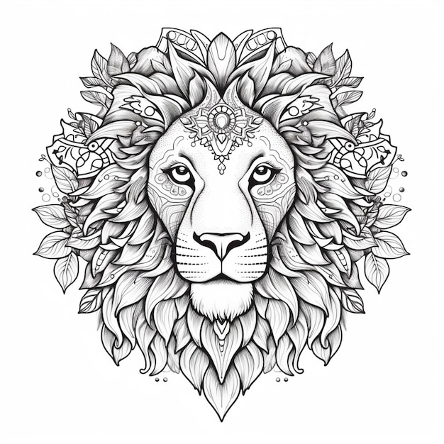 um leão com uma coroa de folhas na cabeça ai generativa