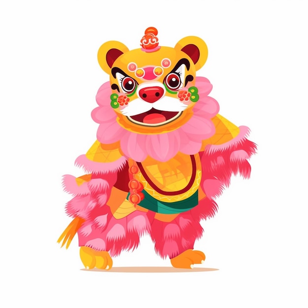 um leão de desenho animado com uma crina rosa e uma cauda vermelha generativa ai