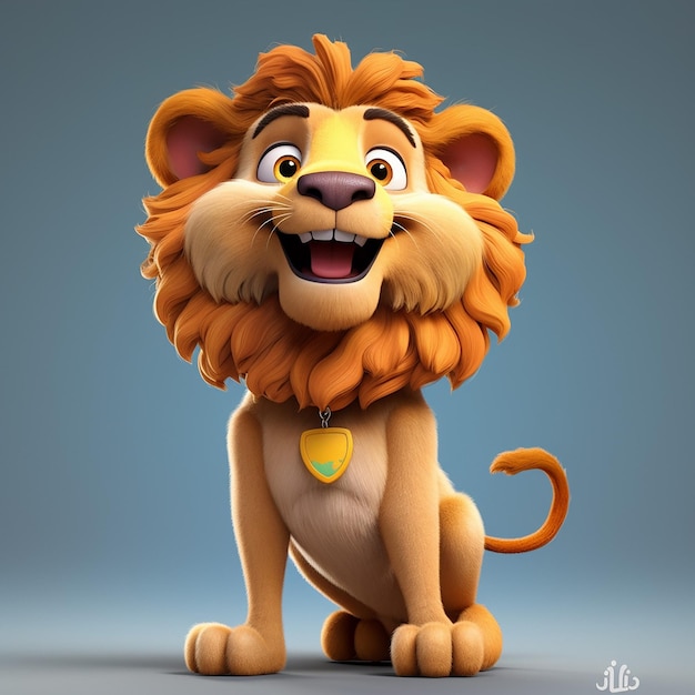 Um leão de desenho animado com uma etiqueta que diz 'rei leão'