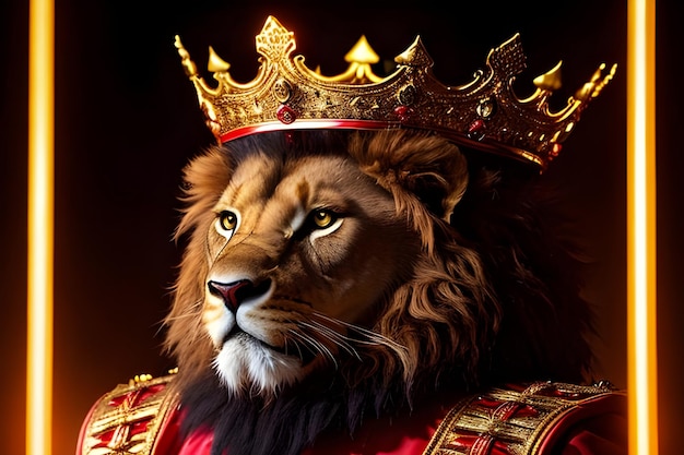 Um leão usando uma coroa com a palavra rei