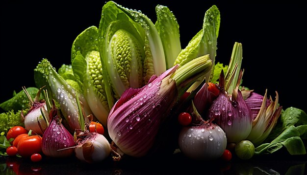 Um legume fresco vibrante em uma sessão fotográfica de close-up macro criada com o techno Generative AI