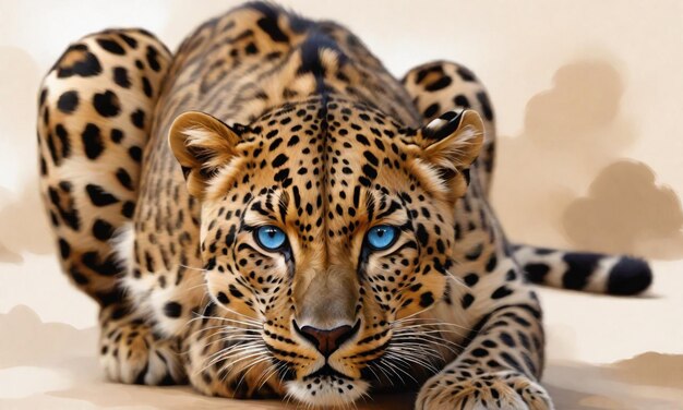 um leopardo deitado de costas com olhos azuis HD 8K papel de parede Imagem fotográfica de estoque