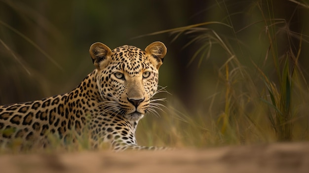 Um leopardo na natureza capturado à noite