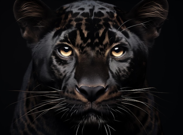 Um leopardo preto sobre um fundo preto