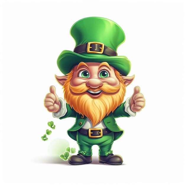 Foto um leprechaun st patrick's day personagem de desenho animado mascote dando um polegar para cima