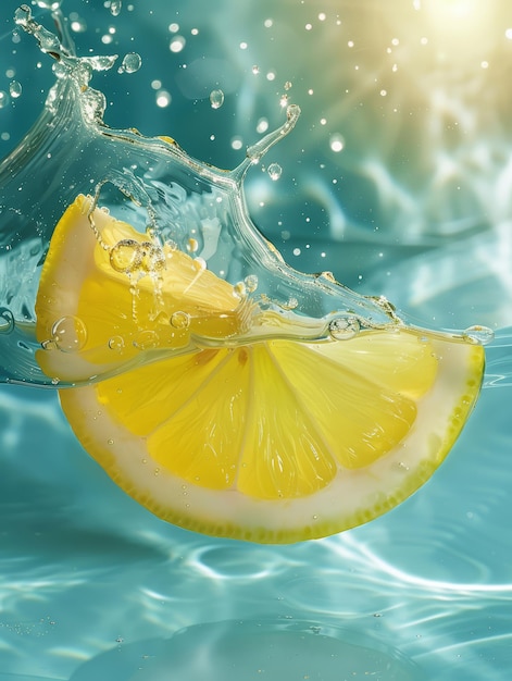um limão está na água com um salpico de água
