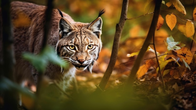 Um lince é visto na floresta.