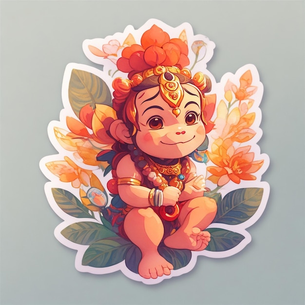 Um lindo adesivo senhor hanuman com flores