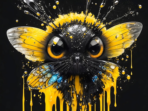 Um lindo animal de fantasia de borboleta amarela com fundo preto