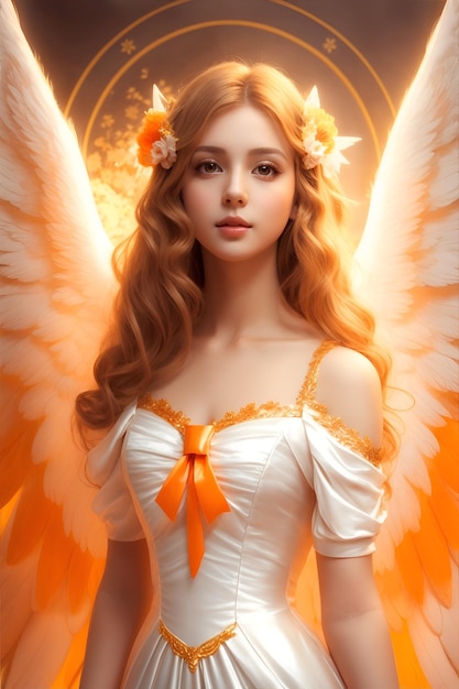 Um lindo anjo em um vestido laranja