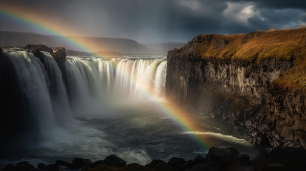 Um lindo arco-íris sobre uma cachoeira gerada por IA