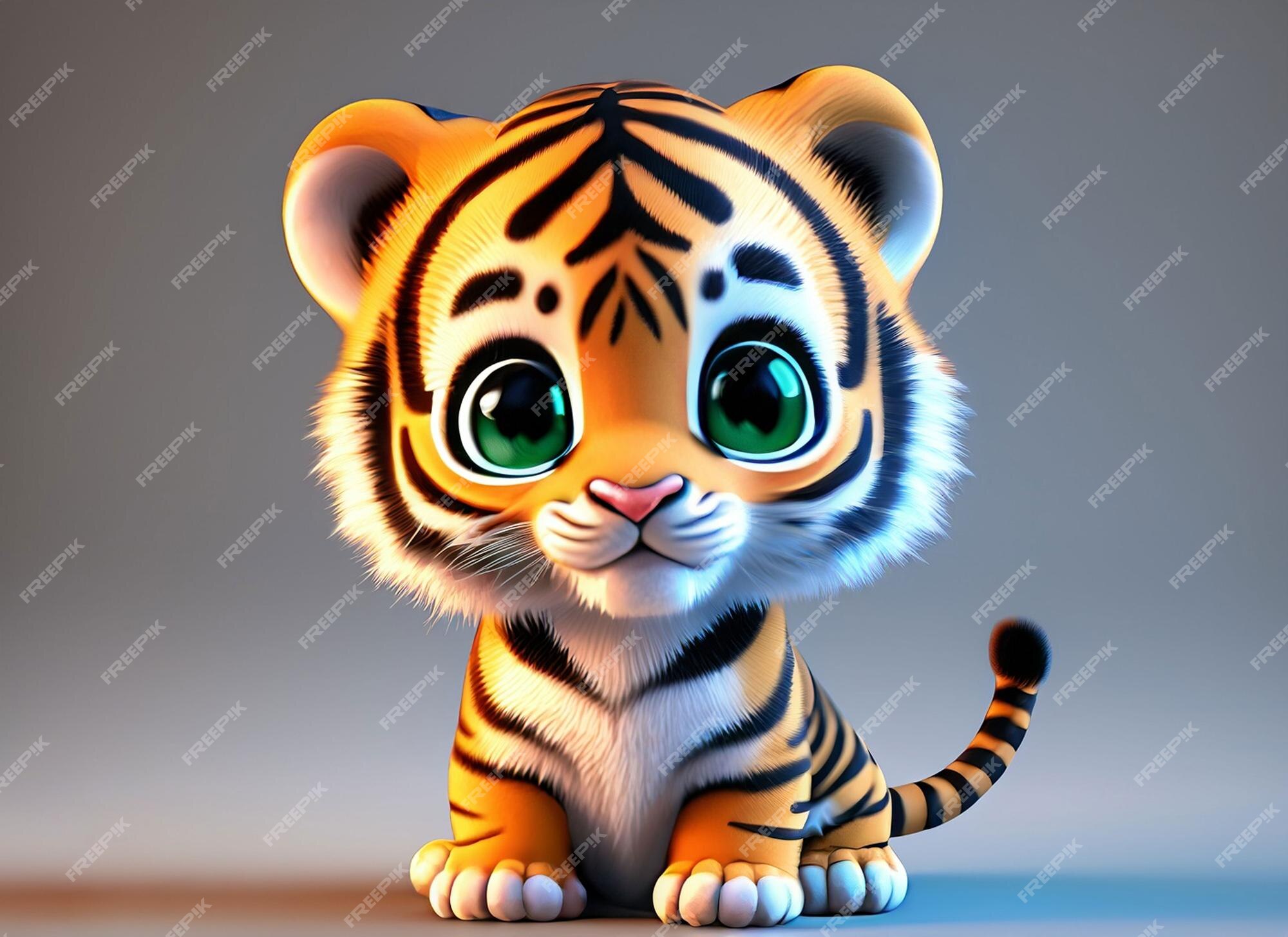 Bonito bebê tigre em 3D com olhos sonhadores, adorável arte de berçário ·  Creative Fabrica