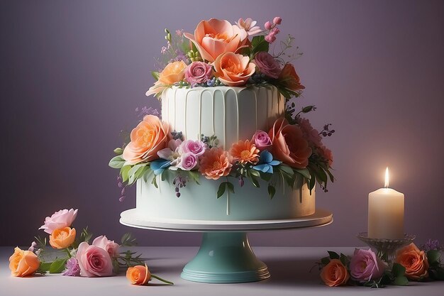 Um lindo bolo de casamento com flores.