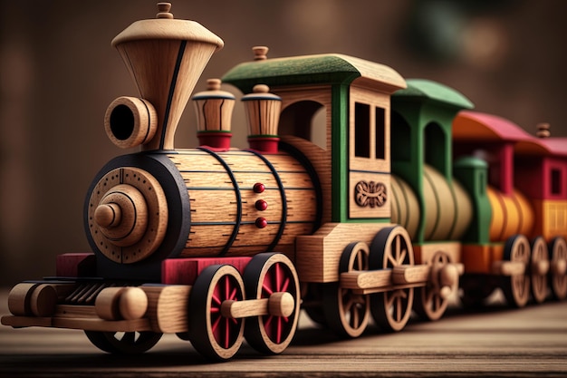 Foto um lindo brinquedo de artesanato de trem de madeira